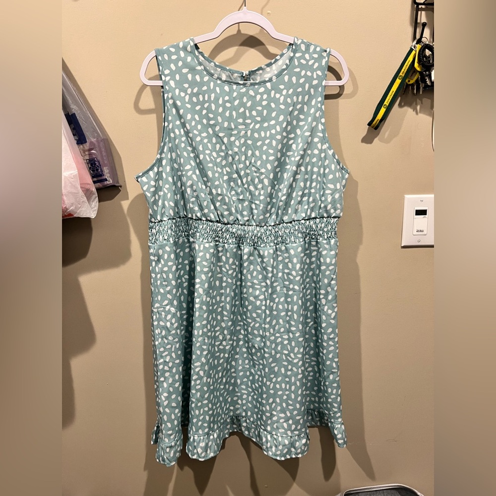 Stylish polka dot Dress in Teal and White